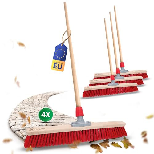 Novaliv 4X Straßenbesen 80 cm mit Holzstiel I Elaston rot I Besen für draußen I Industriebesen Gartenbesen mit Stiel Schneebesen Allzweckbesen Stallbesen Winterbesen