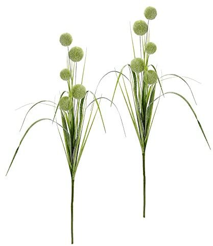 Kunstblume Allium mit Gras Zierlauch künstlich Deko für Blumengestecke Kunstpflanzen gefrostet mit Kunstschnee Weihnachtsdeko Winterdeko Blumen Pflanzen Grasbündel Gräser Kunststoffgräser 2erSet