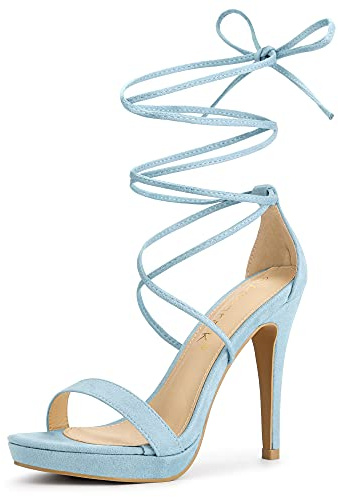 Allegra K Sandalias de tacón de aguja de plataforma de mujer con cordones, azul celeste, 38 EU