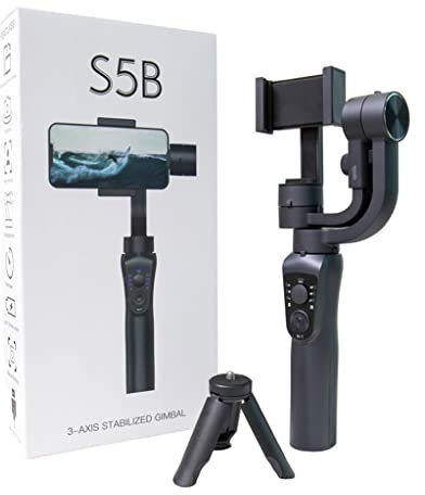 Oyrcvweuy S5B 3-Axis Gimbal Stabilizer for Smartphones & Action Cameras, Face/Object Tracking, Anti-Shake, 12H Battery, Black, USB Connector
