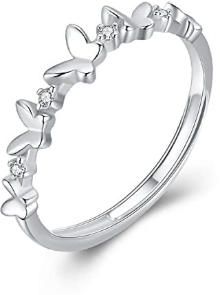 KristLand Verstellbarer Ring Silber 925 Schöne Schmetterlings Ringe mit Zirkonia Offener Ring Täglicher Schmuck Für Frauen Damen Mädchen