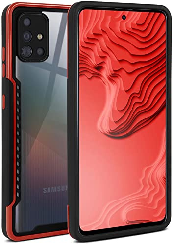 ONEFLOW Vanguard Case kompatibel mit Samsung Galaxy A51 Hülle mit Display- und Kameraschutz, Hybrid Schutzhülle aus Silikon und TPU, stoßfeste Handyhülle durchsichtig - Rot