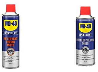 Nettoyant Freins Wd-40 Specialist Moto 500Ml & Specialist Moto • Lustreur Silicone • Aérosol • Superbe brillance • Empêche le caoutchouc de craqueler et vieillir • Parfum fruité • 400 ML