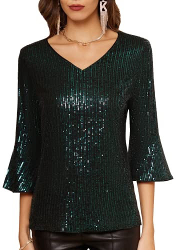 Glitzer Shirt Damen Damen Glitzer Oberteile Damen Party Pailletten Oberteil CL1559-04_0XL