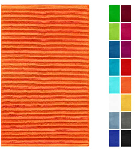 Lashuma Badezimmer Läufer ausgefallen 50x80 cm, Linz Frottee Badematte absorbierend flauschig Orange