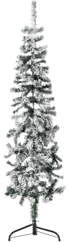 vidaXL Künstlicher Halb Weihnachtsbaum mit Schnee Schlank Christbaum Tannenbaum Dekobaum Kunstbaum Weihnachten Dekoration Weihnachtsdeko 150cm
