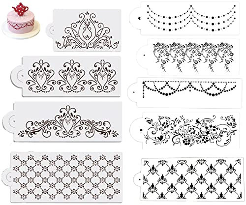 YKKJ Kuchen Dekoration Schablonen, 9 Stück Kuchenspitzenformen, für Torten & Kuchen Dekoration