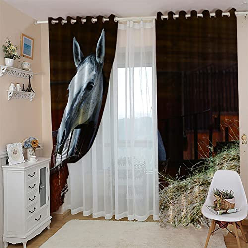 Vorhang 2 Stück x 117 B x 138cm H Ställe & Tiere Pferde Blickdichte Gardinen -Lichtundurchlässige Vorhänge mit Ösen für Schlafzimmer Kinderzimmer Geräuschreduzierung