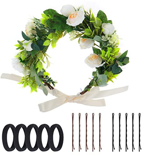 Kinsinder Blumenkranz Haare, Blumenkranz Haare Kinder, Blumenkranz Hochzeit Haarreifen Damen Blumen für Damen Hochzeit Zeremonie Festival Party (1)