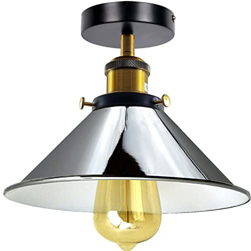 LEDSone Moderne Unterputz-Deckenleuchten aus Metall, LED-Leuchten, halbbündige Pendelleuchte, Metall-Kronleuchter, 22 cm kegelförmiger Lampenschirm, für Flur, Wohnzimmer (Satiniertes Nickel)