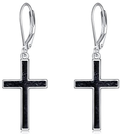 YFN Kreuz Ohrringe Sterling Silber - Schwarz Turmalin Tropfen Ohrringe - Schmuck Geschenke für Damen