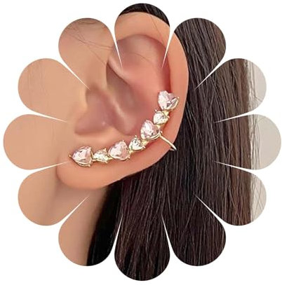 Inilbran Pendientes trepadores de orejas de cristal bohemio Pendientes de oro con diamantes de imitación para oreja pendientes de oruga de corazón de cristal vintage pendientes de trepador
