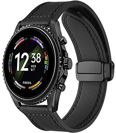 Magnetische Leder Armband für Fossil Neutra Gen 6 Hybrid/Fossil Herren Gen 6 44mm Armbänder, Magnetische Leder Silikon Hybrid Ersatzarmband Kompatibel mit Armbänder Fossil Gen 6 44MM (G)