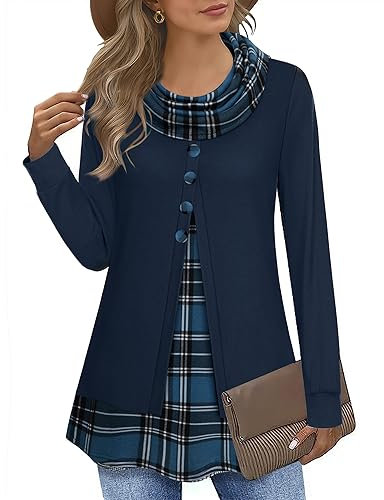 Datuhao Sweatshirt Lang Weite Pullover Damen Hoodie Tailliert Modern Winter Lange Pullis Feinstrick Herbstkleidung Elegant Tunika Langarm Schalkragenpullover Blau