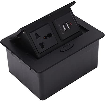 WOOXGEHM Pop Up Steckdose, Versenkte, Versteckte Desktop Steckdosen Verbindungsbox, Konferenztisch Power Hub, Steckdosenleiste, Pop Up Steckdose mit 2 USB Anschlüssen für Büros/Schulen