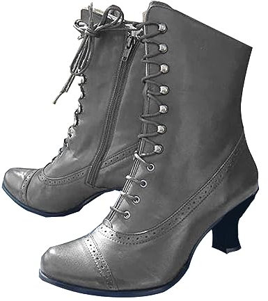 tinetill Stiefeletten Damen Viktorianische Stiefel Gothic Punk PU Lederstiefel Vintage Halbschaft Stiefel Spitz Stiefeletten Niedrige Absatz Party Kostümstiefel Reißverschluss Ankle Boots