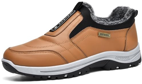 AZMAHT Mocasines sin Cordones para Hombre Zapatillas sin Cordones Hombre Casual Invierno Calientes Piel Forradas Zapatos Mocasín Zapatos para Caminar Senderismo,Marrón,39/245mm
