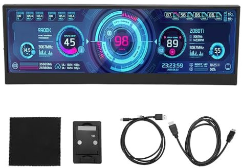 14 Inch Computer Temp Monitor Secondary Screen LCD Display CPU GPU Data Temperature Monitor with 1920x550, Eye Protection, Auxilary Monitor, Multifunction, for Aida64