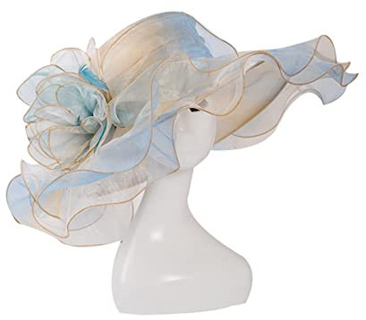 Damen Elegante Organza Hut Damenhüte Sommer Sonnenschutz Organza Krempe Kirche Kentucky Derby Hut Blumenmaschen Strandmütze Braut Hut Für Tea Party Beach Reisen Urlaub Hochzeit Ausgehend Blau