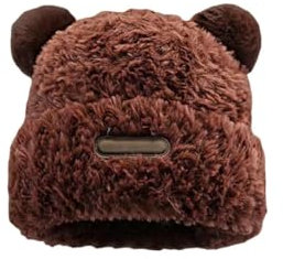 MANGGUO Niedliche Fuzzy-Bären-Mütze, hautfreundliche Plüsch-Bär-Mütze, Mütze mit Ohren, Beanie-Mütze für Frauen (Brown)