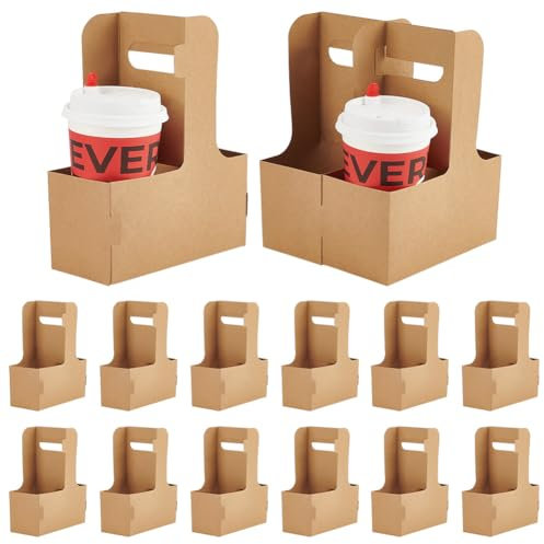BENECREAT 25 Pcs Poignée de Porte-Boissons pour 2 Tasses, Porte-Gobelet en Papier Kraft, to Go Porte-Gobelet à Café pour Boissons Chaudes Ou Froides, Sortir, Café et Restaurant, 18x8.1x22.5 cm