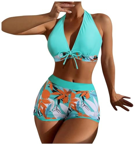 Maillot De Bain Femme 2 Pieces Maillot De Bain Gainant Maillot De Bain Femme Ronde Amincissant Maillot+Transbronzant Maillot De Bain Femme Enceinte Aquagym (Cyan, XL)