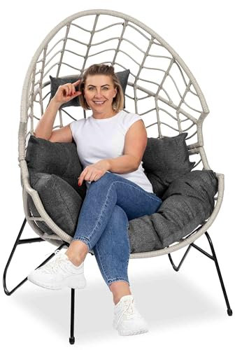 di volio Gartensessel Alcamo, Relaxsessel für Garten, Balkon und Terrasse, Relaxliege aus witterungsbeständigem Polyrattan + Fleecedecke (Grau)