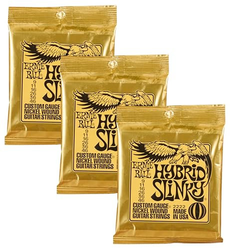 Ernie Ball Hybrid Slinky - Cuerdas para guitarra eléctrica, entorchado de níquel, calibre 9-46 (Paquete de 3)