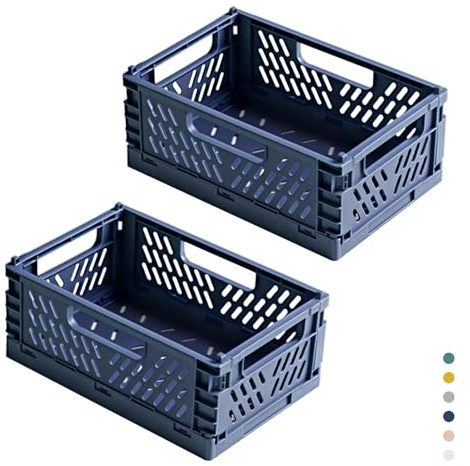 hautllaif 2 Stück Faltbare Kunststoff Aufbewahrungsbox, Einkaufskiste Klappbar, Stabil Klappboxen Faltbar für Küche, Büro, Schlafzimmer, Schrank, Schublade (Blau, 22*14.7*9.3)
