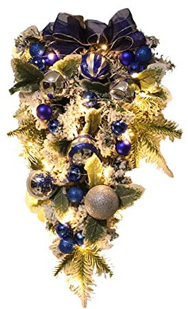2022 Weihnachtskranz Upside Down Baumschmuck Weihnachtskugel Dekoration Anhänger Haustür Dekoration Weihnachtskranz Kranz Trockenblumen Set (Blue, One Size)