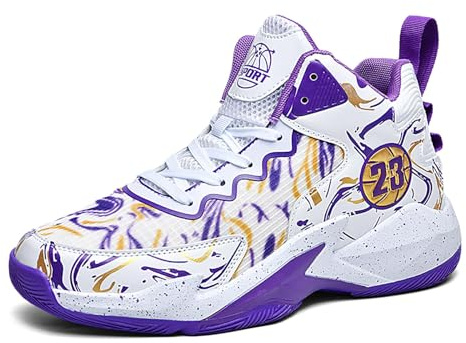 Mens Basketball Shoes Non Slip Basketball Sneakers Youth Fashion Basketball Trainers Lightweight Casual Breathable Shock Absorption Walking Shoes