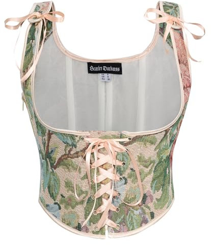 SCARLET DARKNESS Women's Crop Top for Bustier Dress Floral Corset Vest Retro Plastic Bones Bustier Top Apricot 16