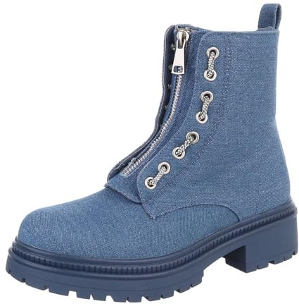 Ital Design Damenschuhe Stiefeletten Plateaustiefeletten, 0-586-, Kunstleder, Blau, Gr. 39