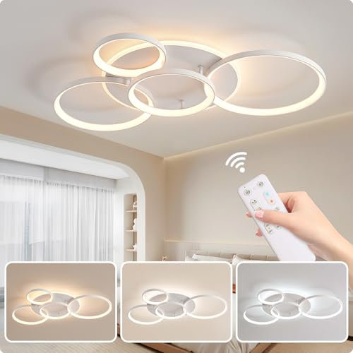 MOUNM LED Deckenleuchte Dimmbar 3000K - 6000K, Moderne Deckenlampe, Wohnzimmer Lampe Decke 60W 5600lm, für Schlafzimmer, Küchen Flure, Balkone, Badezimmer,Haustüren, Kinderzimmer, 80 * 52cm