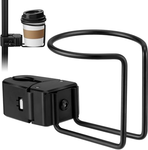 Soporte para tazas con abrazadera para postes redondos verticales, perfecto para soportes de tableta de piso y soportes de teléfono de transmisión en vivo, sostiene café, bebidas, cerveza y tazas de