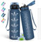 Gourde 1l, Gourde Sport, Gourde Graduée pour 1 Journee, Gourde Reutilisable avec Marqueur de Temps, Facile à Nettoyer, Gourde Adulte anti Fuite, pour Camping, Randonnée, Yoga, Running, Bleu Marine