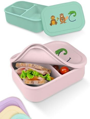 Deine Schulhelden Lunchbox - Silikon Brotdose für Kinder - Bruchfeste und Auslaufsichere Bento Box, BPA frei, Spülmaschinenfest und Mikrowellengeeignet - Kapazität 800 ml (Pastel Rosa)