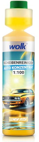 wolk® Scheibenreiniger Auto Konzentrat 1:100 Lemon Rush – Reinigungsessenz für bis zu 25 L Wischwasser, 250 ml – Effektive Reinigung mit fruchtigem Duft