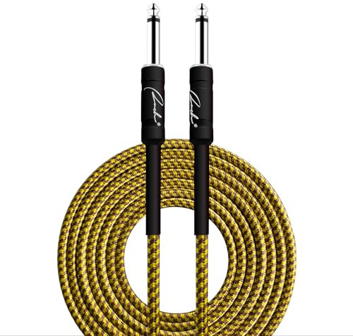 Ranch Guitar Cable 20 ft Coild Electric Instrument Cables Bass AMP Cord 1/4 Straight to Straight for Electric, Bass Guitar, Mandolin, Pro Audio - Gold