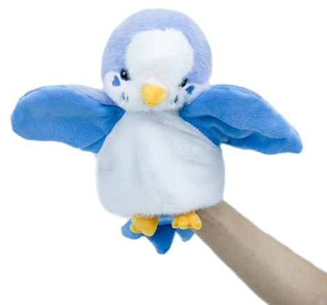 RLOMUTE Papagei-Handpuppe aus Plüsch Wellensittich süßes kuscheliges Tierspielzeug für Rollenspiele Geschichtenerzählen für Kinder Jungen und Mädchen Eltern-Kind-Interaktion Spiele Blau