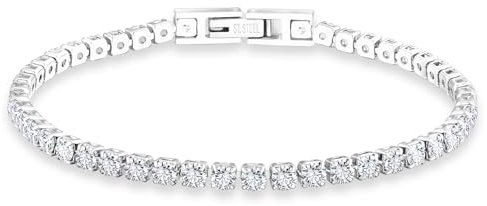 KRKC Damen Armband, 3mm Edelstahl Tennis Armband 5A Zirkonia, Nickel-frei Rostfrei Armkette Schmuck Geschenk für Frauen Geburtstag Muttertag Länge 16,5cm