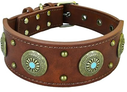 Newtensina Hochwertige Vintage Hundehalsband mit Legierung Metall Dekoration Retro breite Halsband für mittlere Hunde große Hunde