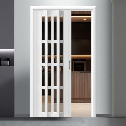 POWRZZZY Interior Folding Sliding Doors PVC Accordion Door Customizable Room Divider Sliding Door for Office Hotel Warehouse(White,60x203cm)