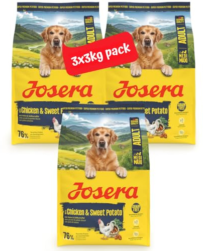 JOSERA Huhn & Süßkartoffel | 3X 3 kg | Trockenfutter für Erwachsene Hunde | Adult MediMax | Getreidefreies Premiumfutter für sportliche Hunde mittlerer & großer Rassen | Proteinreich mit Erbse