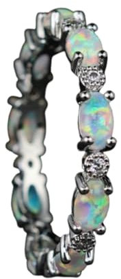 YWeiLiangSan Opal Glow Eternity Ring – Farbenfroher ovaler Stein, stapelbar, geeignet für Damen/Freundinnen (Silver white,9)