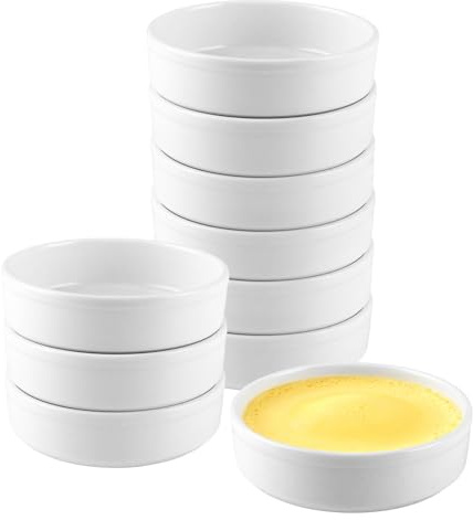 APACALI Lot de 10 ramequins de 240 ml pour crème brûlée, ramequins à tartelette en céramique, bols à soufflé plats pour la cuisson de pudding à la vanille, mini gâteaux, pudding et sauces