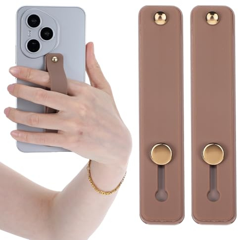 Ymapinc 2 Stück Handy Fingerhalter Silikon Handyschlaufen Fingerhalter Verstellbarer Handy Griff für die meisten Smartphones (Kaffeefarbe)