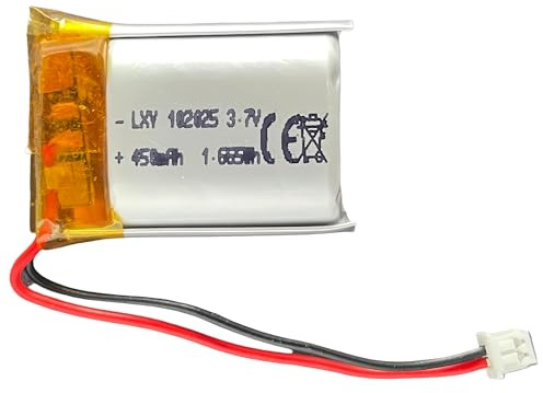 3.7 V Lithium Polymer Battery 450 mAh 102025 Rechargeable Battery for Drones, Bluetooth Headphones, Small Bluetooth Speakers, Compatible Check Before Buying, JST Connector2.0 (Pack of 2)
