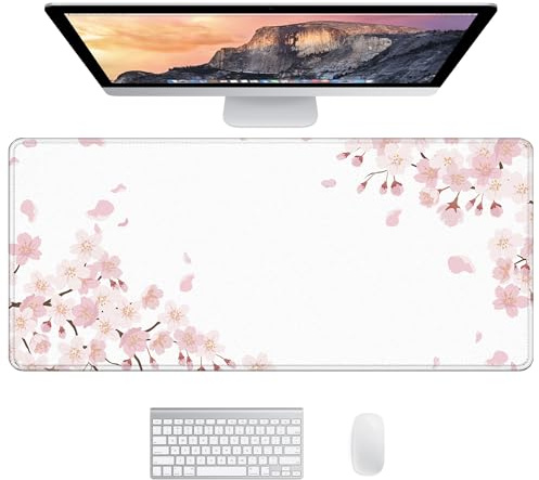 JJ PRIME 900X400 MM Grand Tapis de Souris Blanc XXL | Gaming Mouse Pad XXL | Tapis Souris Gamer Antidérapant | Cute Desk Pad Surface Lisse Big Mousepad (Japon Sakura Blanche)