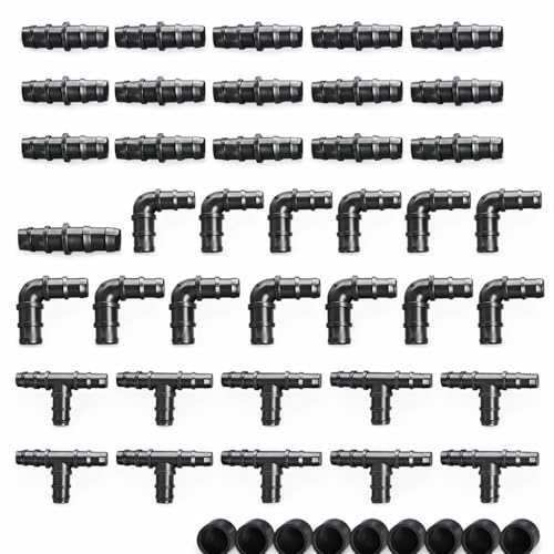 Kit 100 Raccordi Irrigazione a Goccia 20mm – 30 Manicotti a giunzione, 30 Tee, 30 Curve, 10 Tappi Fine Linea – Compatibile Tubo Polietilene 20 mm – Facile Installazione